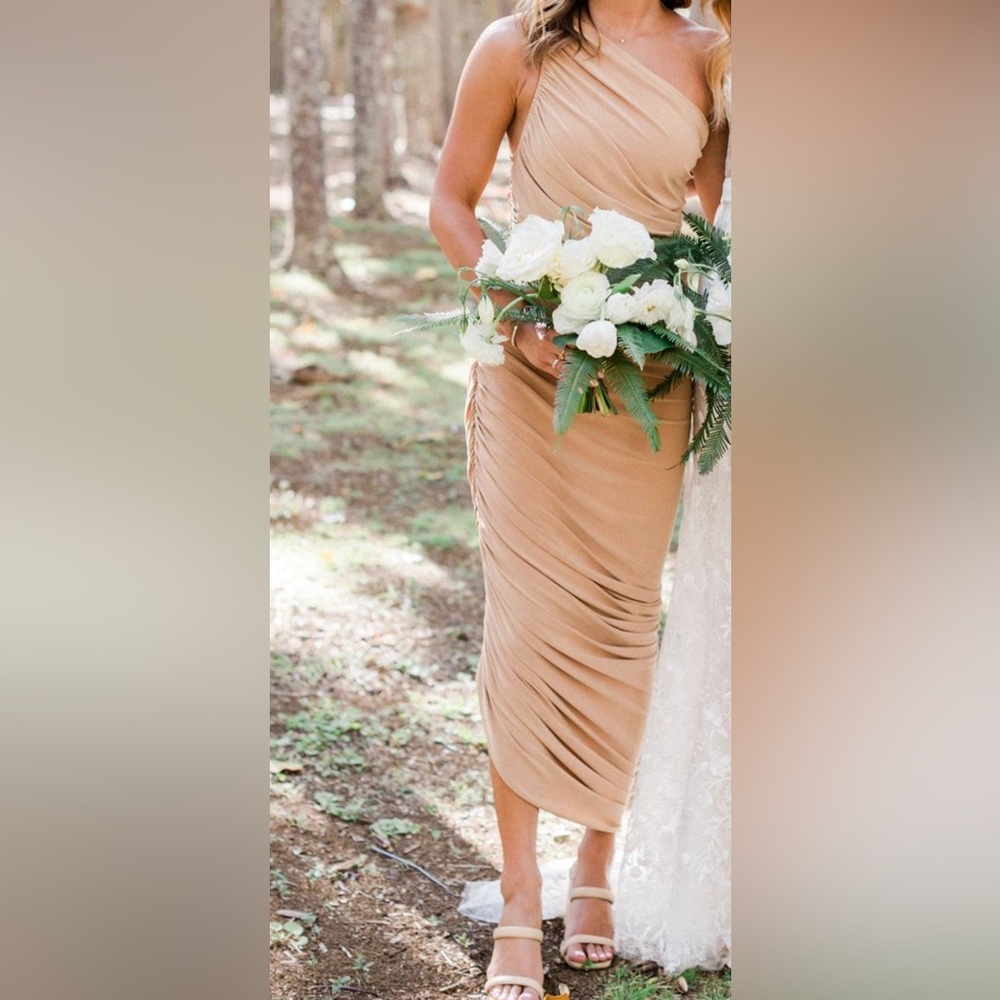 Norma Kamali Tan One Shoulder Dress